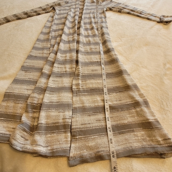 Bongo Juniors Long Hooded Cardigan Sweater Gray White Striped Size Large - Picture 9 of 13